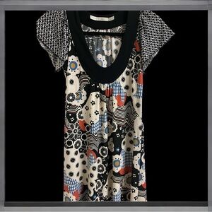 Gibson Vintage Y2K Mixed Print Floral Polka Dot Tunic Top Sz Small